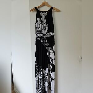 White House Black Market Halter Maxi Dress Black and White